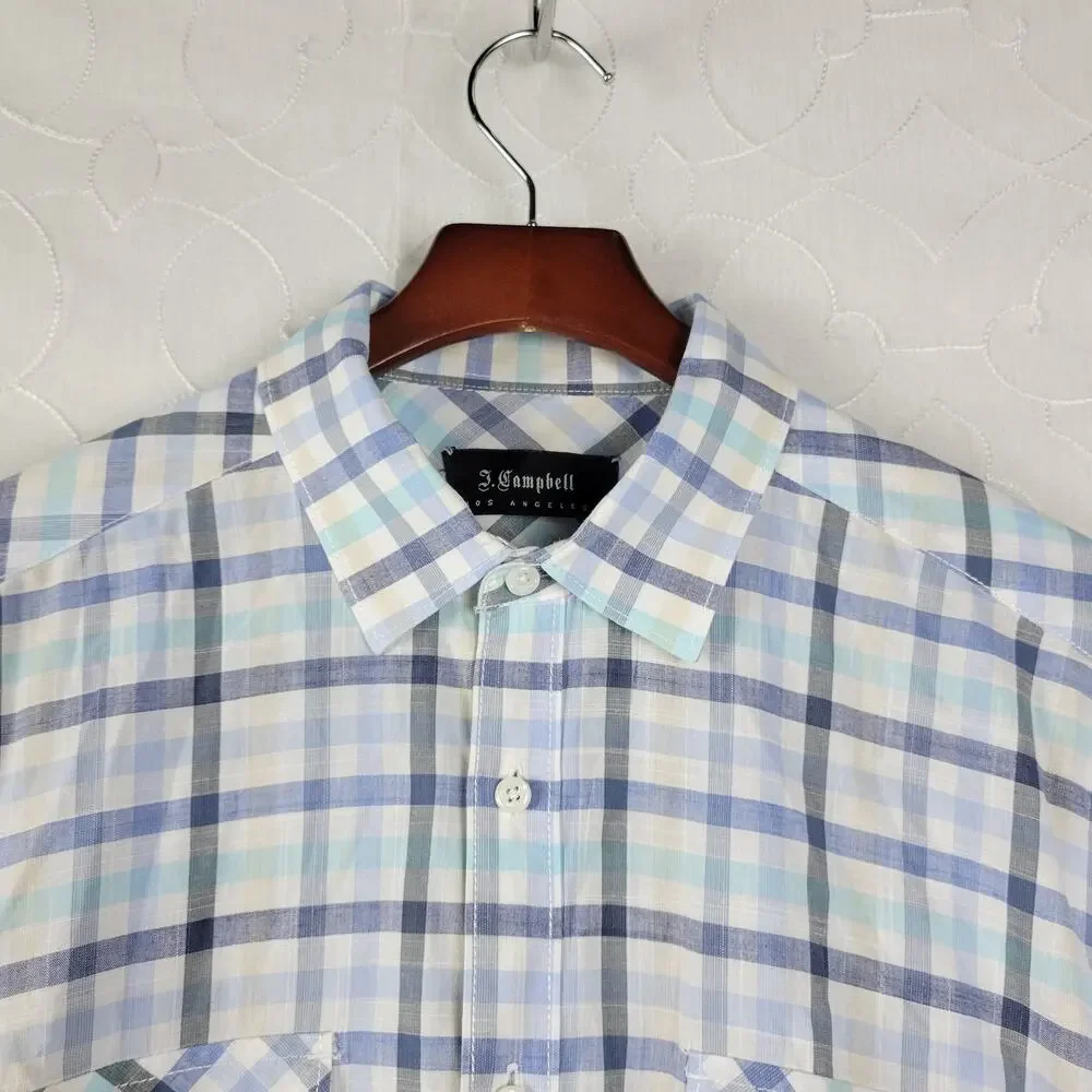 Nordstrom J Campbell Men Shirt Size L Blue Button Down Long Sleeve Chest Pockets